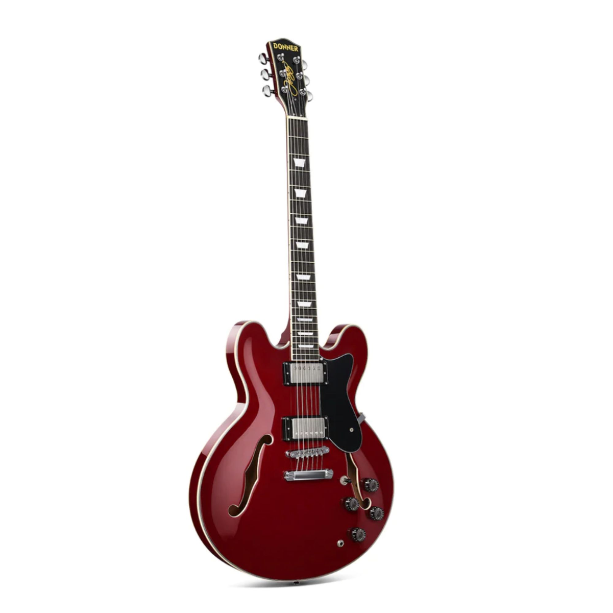 Donner Semi-Hollow Electric Guitar DJP-1000 Jazz Guitar with H-H Pickups Coil-splitting Function 335 Electric Guitar Bonus Bag Cable Strap