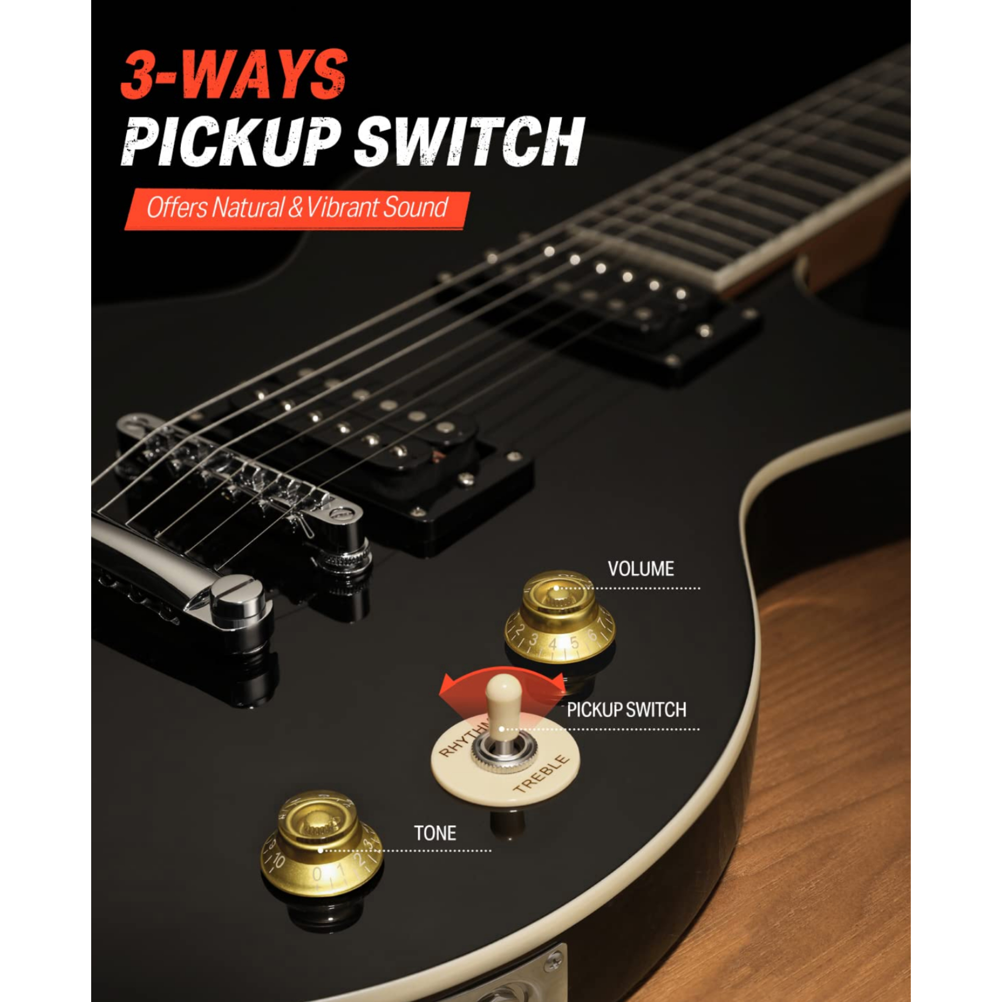 Donner Electric Guitar LP Solid Body Full-Size 39 Inch Electric Guitar Beginner Kit Black with Bag Cable Strap DLP-124B