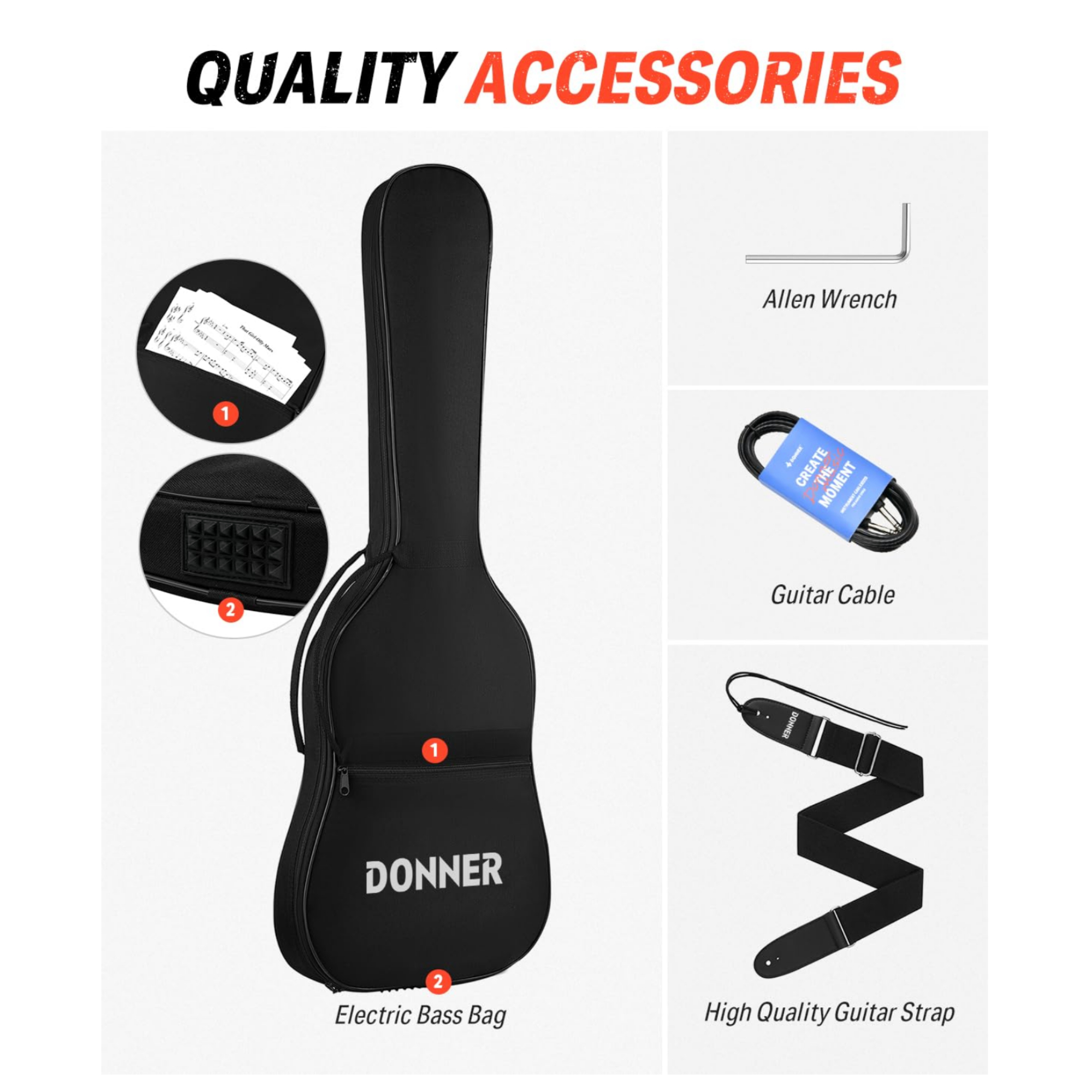 Donner Electric Guitar LP Solid Body Full-Size 39 Inch Electric Guitar Beginner Kit Black with Bag Cable Strap DLP-124B