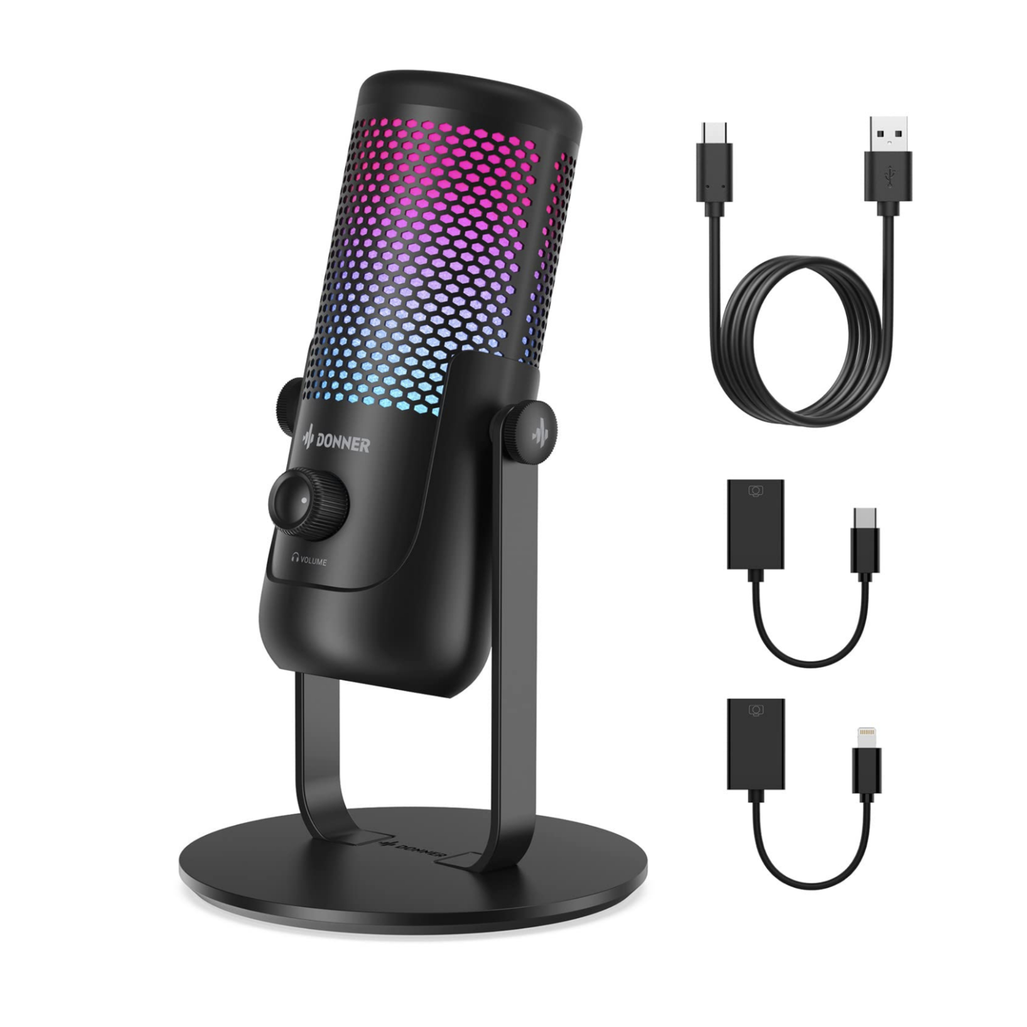 Donner NeoTrack LX USB Microphone Condenser Gaming Microphone Podcast Microphone wShock Mount OTG Cable Colorful LED Gain Control Microphone for PCMacCellphone Perfect RecordingPodcastGamingMeeting