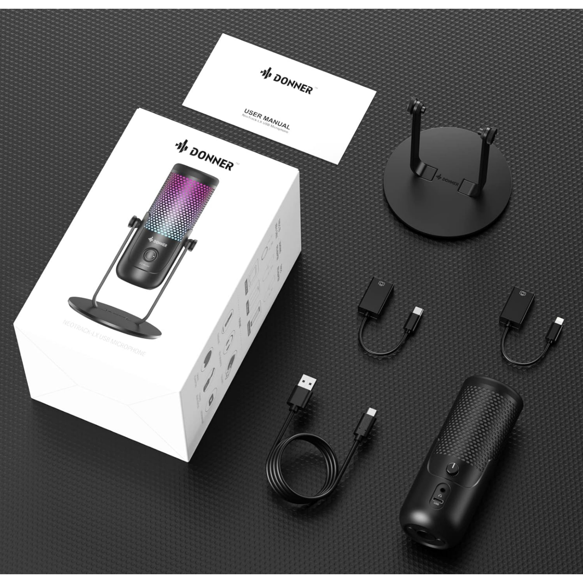 Donner NeoTrack LX USB Microphone Condenser Gaming Microphone Podcast Microphone wShock Mount OTG Cable Colorful LED Gain Control Microphone for PCMacCellphone Perfect RecordingPodcastGamingMeeting
