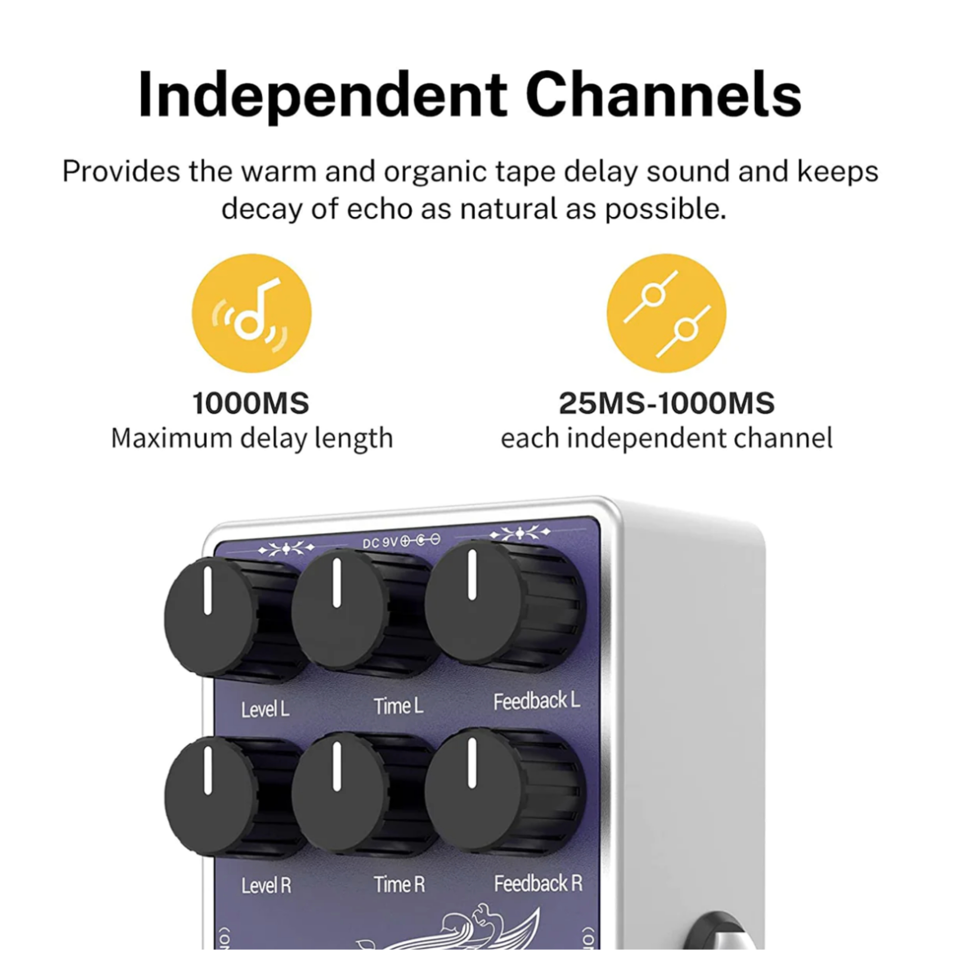 Donner White tape Versatility Delay Pedal Time Effect Suits for SynthesizersGuitarsDrum Machines
