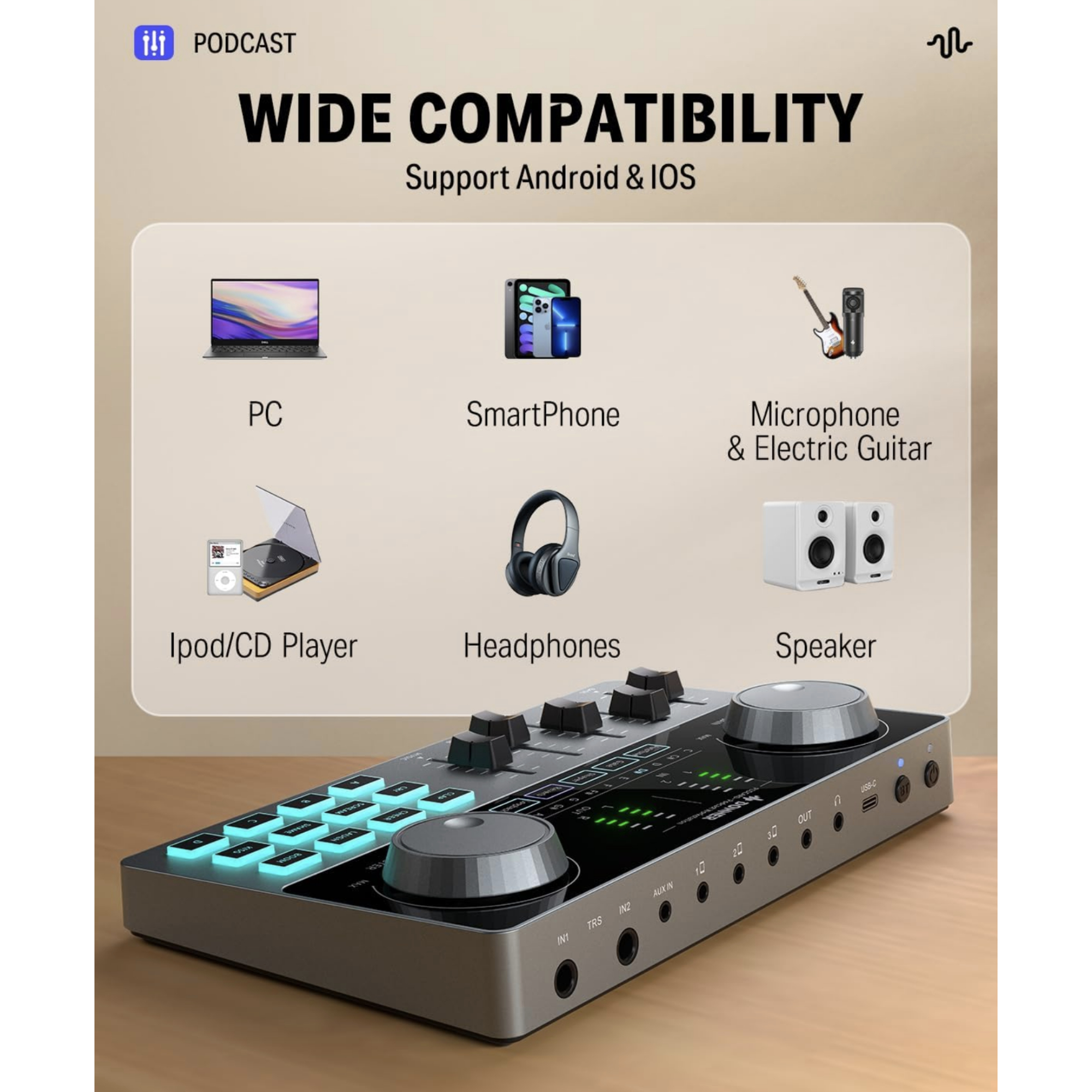 Donner Podcast Equipment Set Music Production Kit with AudioHarmonboard All-in-One Podcast Kit with Condenser Microphone for PCPhoneTablet