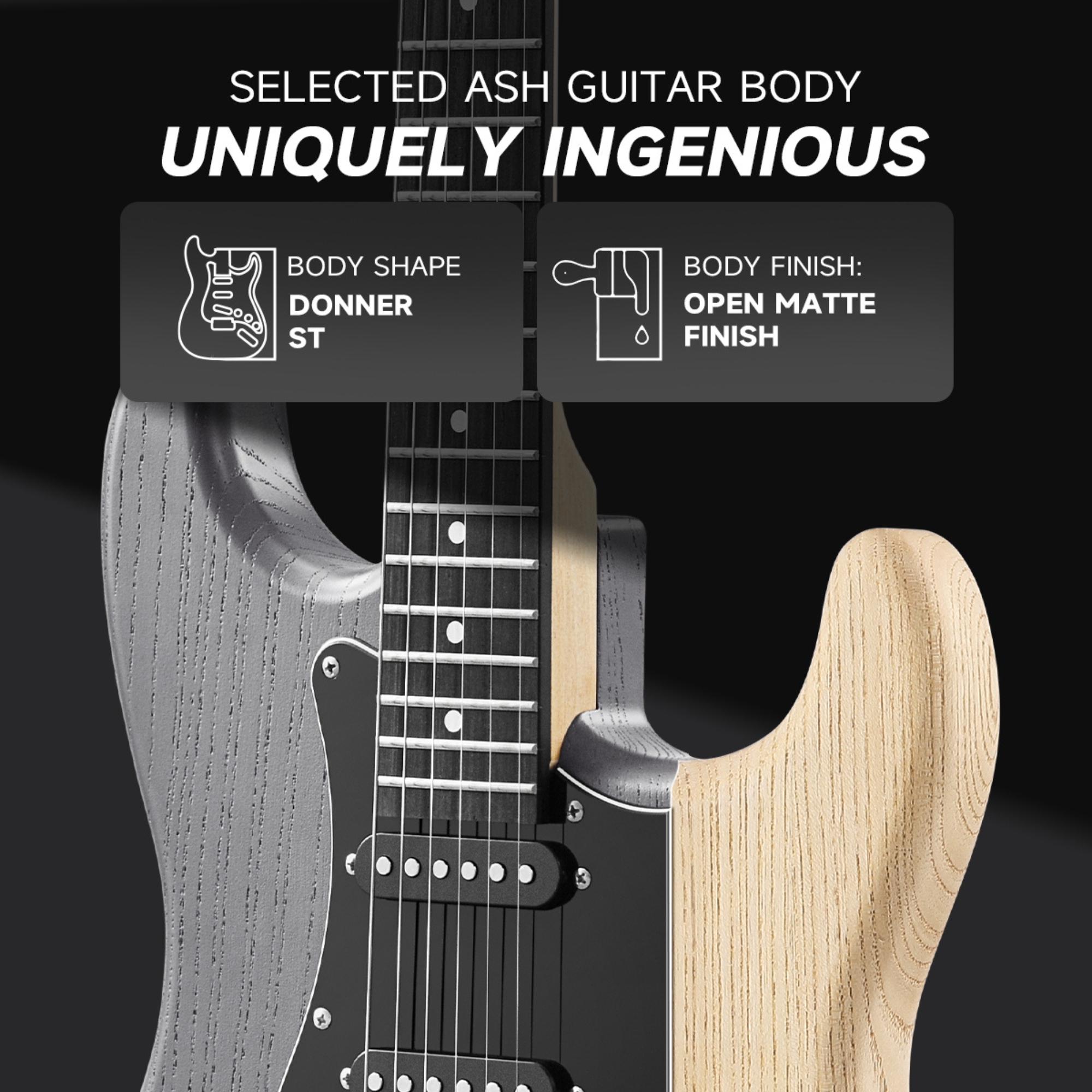 DONNER DST-80 Matte black Electric Guitar 39 Beginner Electric Guitar Kit with Amp Classic SSS Pickup Complete with Gig Bag Tuner Capo Strap Picks