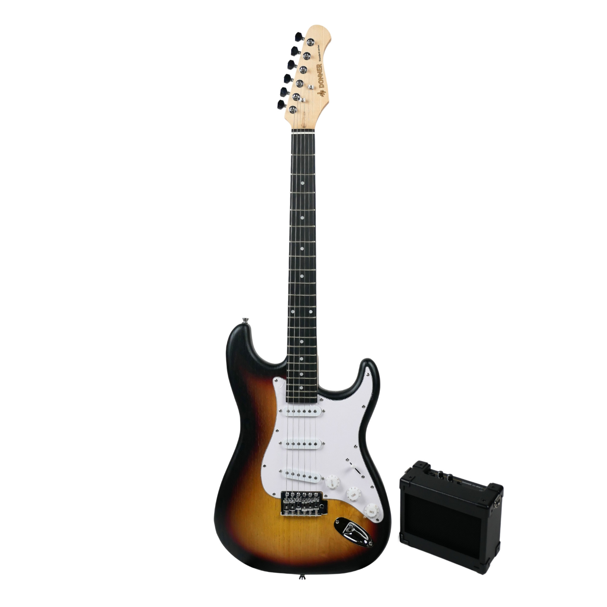 DONNER DST-80 Matte black Electric Guitar 39 Beginner Electric Guitar Kit with Amp Classic SSS Pickup Complete with Gig Bag Tuner Capo Strap Picks