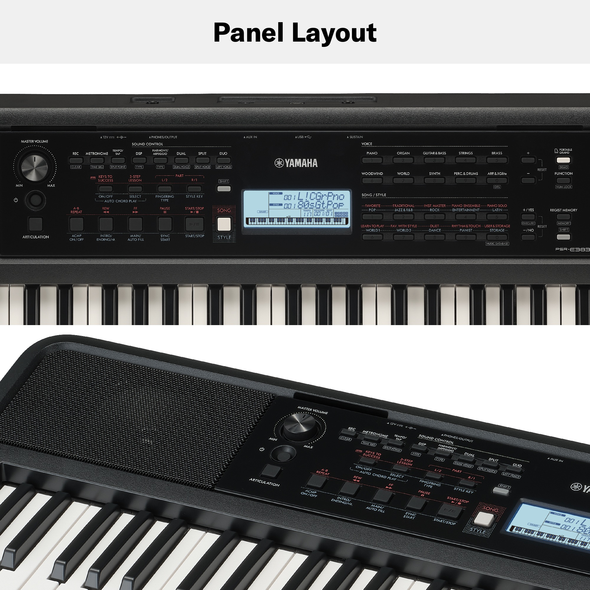 Yamaha PSR-E383 Portable Keyboard 61 Keys
