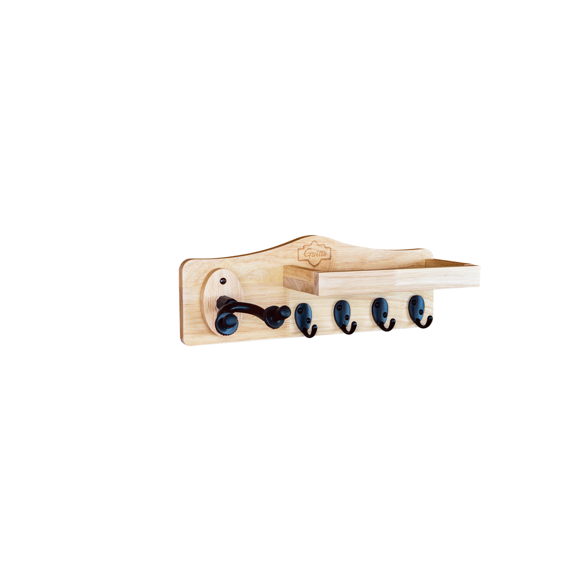 Guitto GGS-09 Guitar wood wall hanger shelf and 4 Hook Guitar Wall Holder for Acoustic Electric Bass Guitar Ukulele Mandolin Banjo