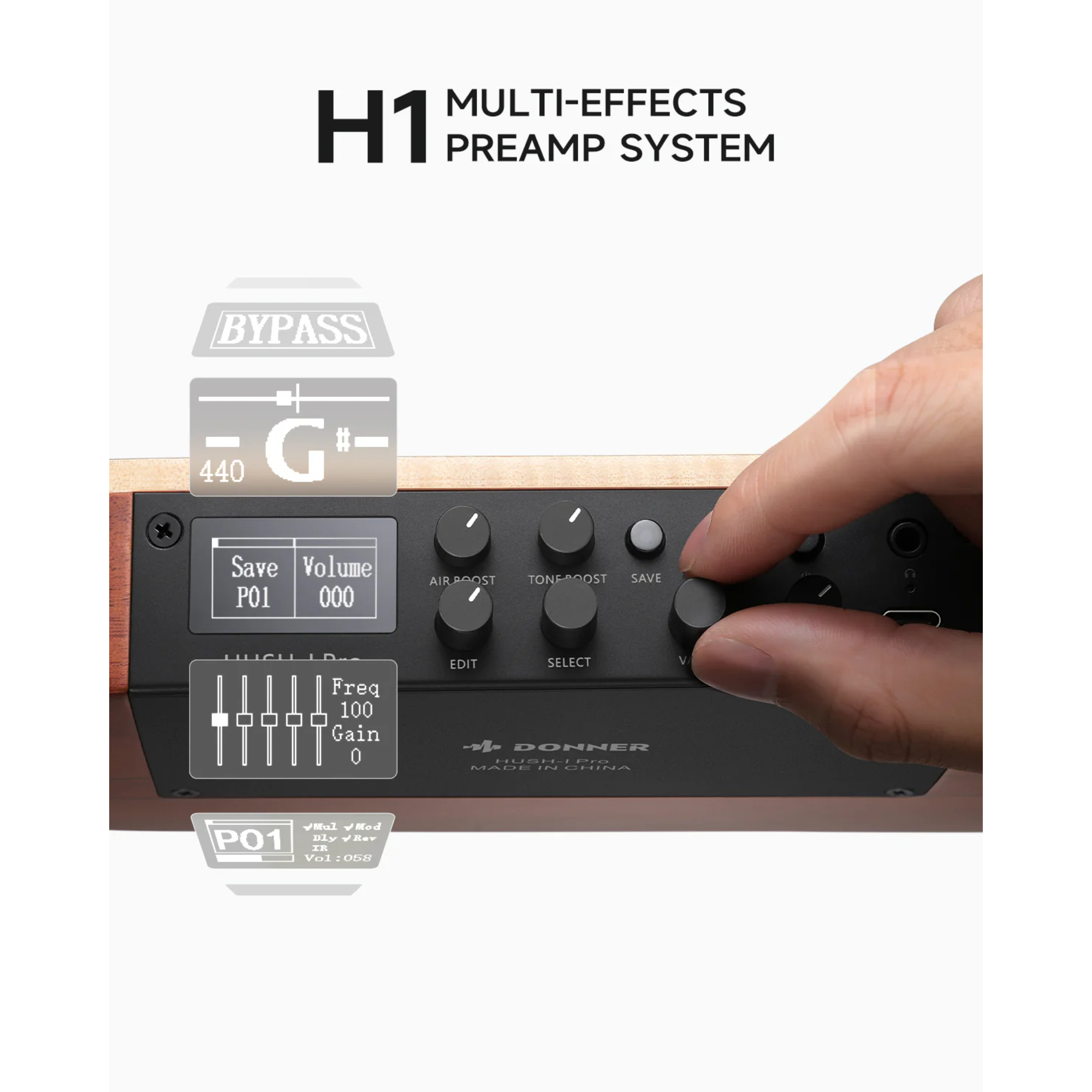 Donner HUSH-I PRO Acoustic-Electric Travel Guitar Kit with onboard Effects