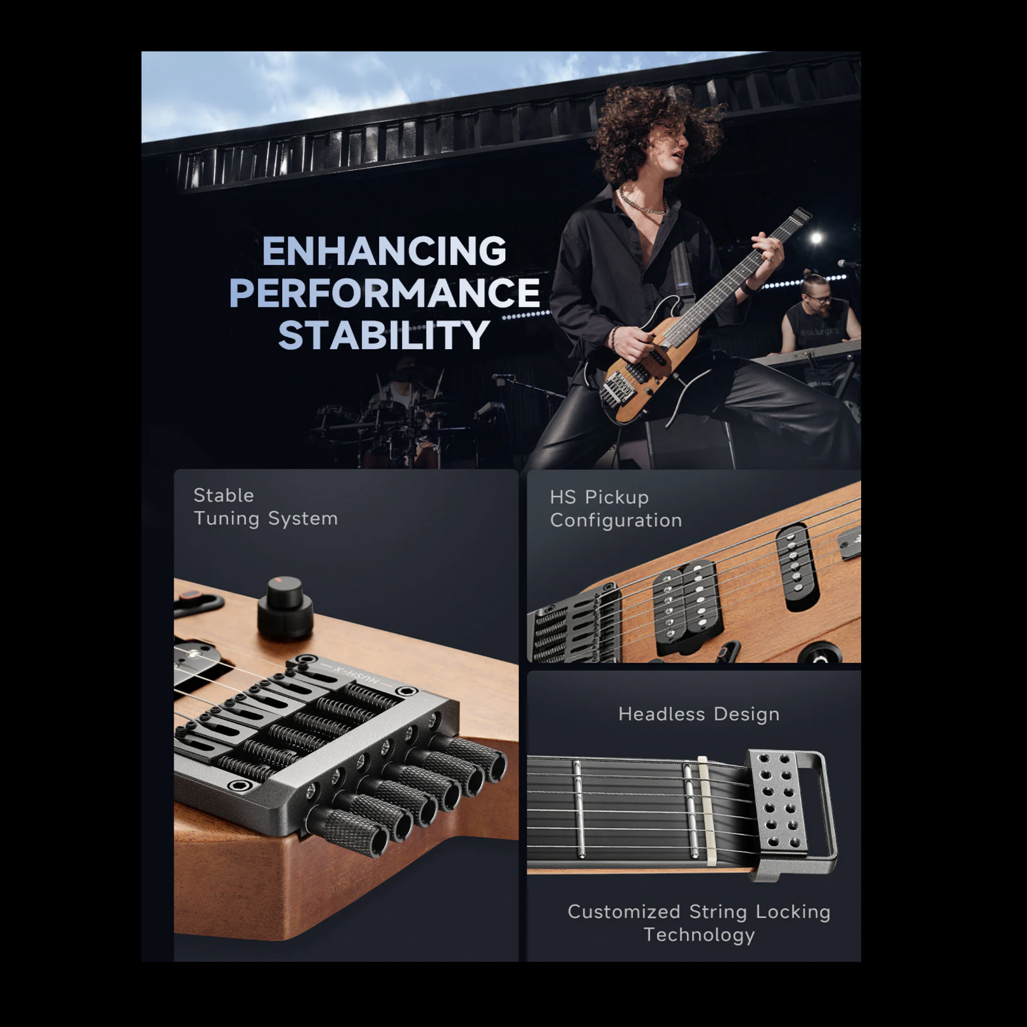 Donner HUSH-X Electric Guitar Kit - Featherlight Headless Guitar Great for Travel and Practice Mahogany Solid Body with Easy Assemble Stands Gig Bag All Accessories