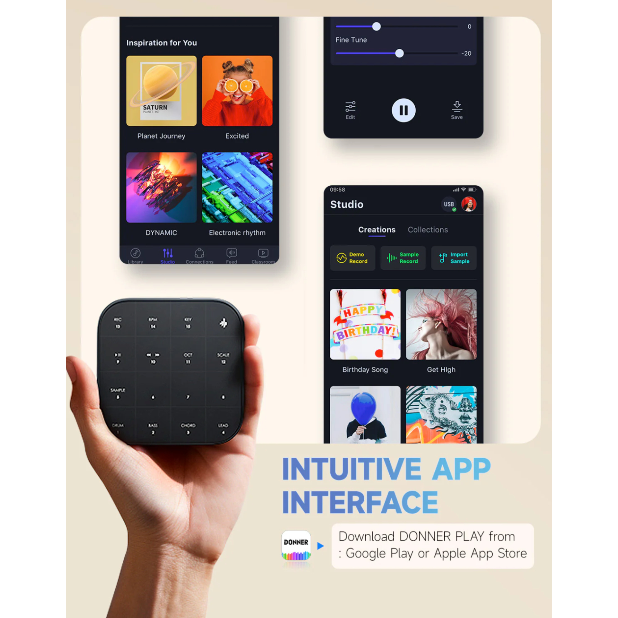 Donner MEDO MIDI Controller Portable Electronic Instrument Chord Sample Lead Bass Drum Built in Looper and Synthesizer