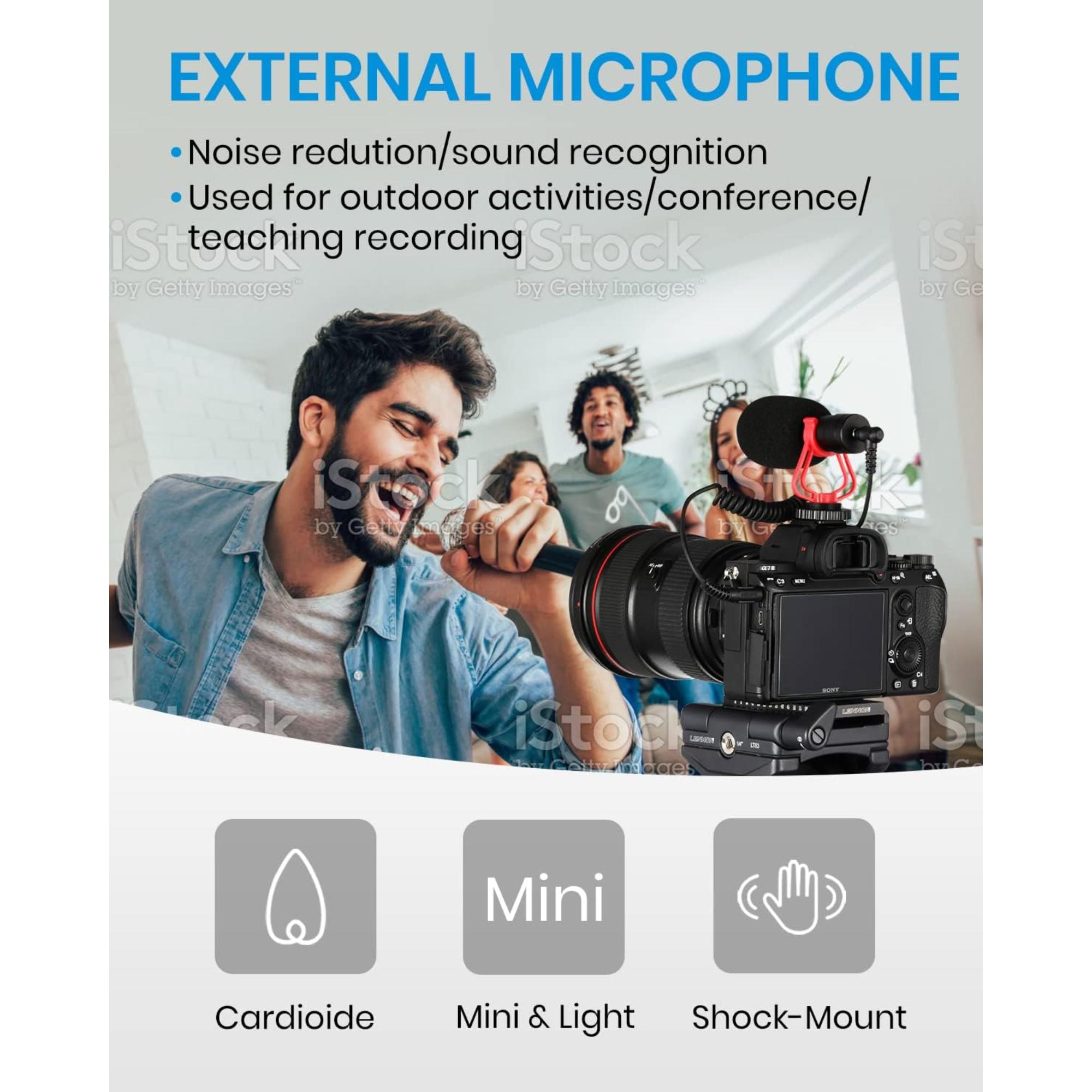 Moukey MCM-1 Video Microphone Camera Microphone with Shock Mount Windshield Professional Vlogging Kit for iPhone Android Smartphone DSLR Camera Camcorder Battery-Free Shotgun Mic