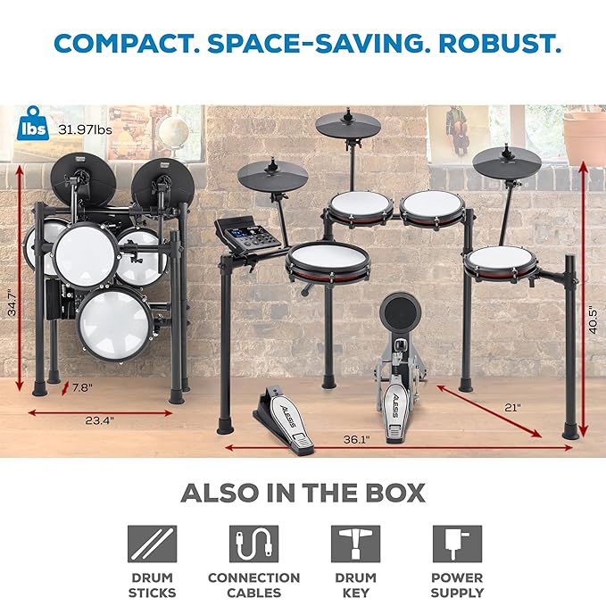 Alesis Nitro Max Kit Eight Piece Electronic Drum Kit with Mesh Heads and Bluetooth