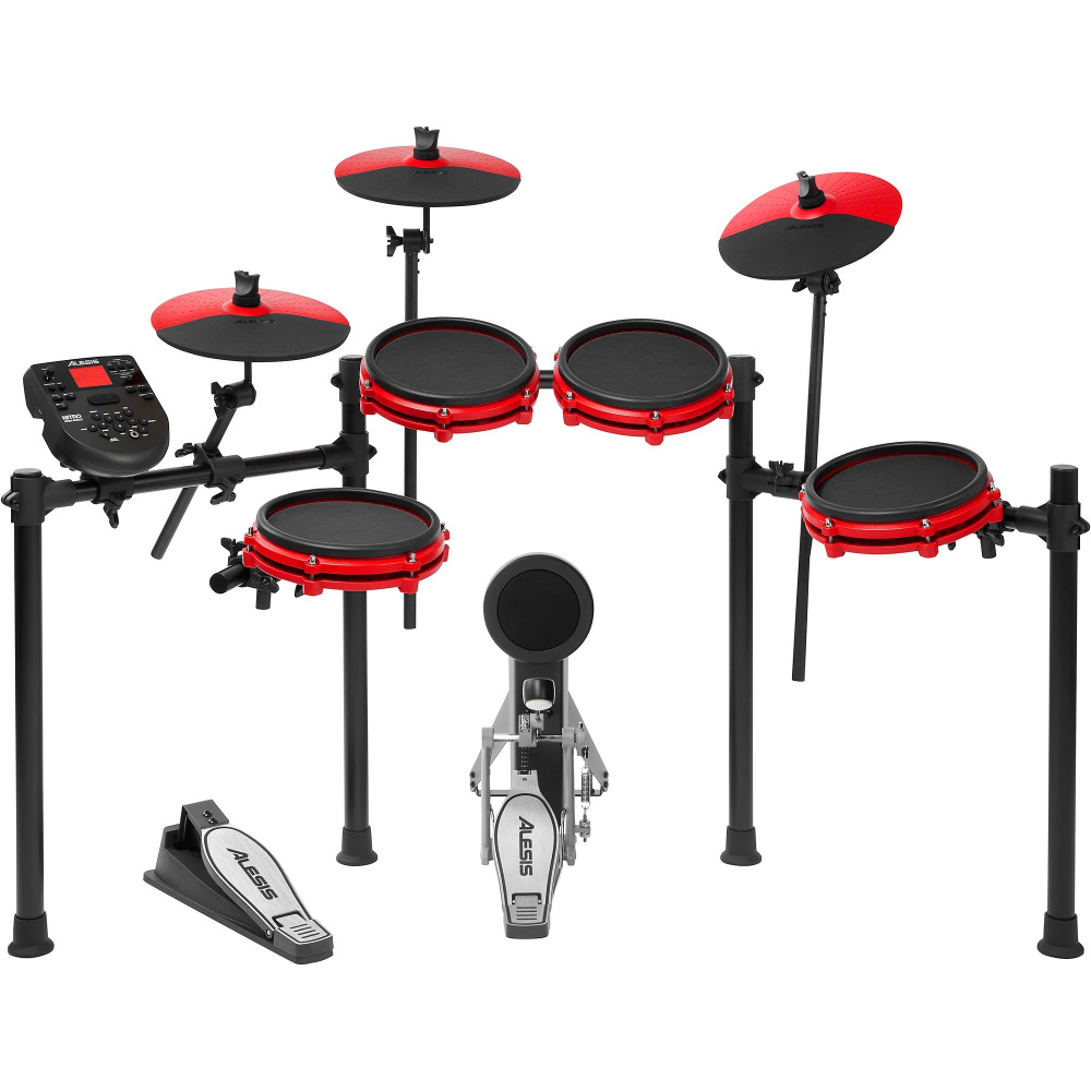 Image of Alesis Nitro Max Kit Eight Piece Electronic Drum Kit with Mesh Heads and Bluetooth - Limited Edition Red
