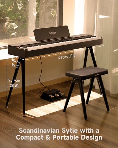 Donner Oura S100 Home Digital Piano with 88 Key Graded Hammer Weighted Keyboard for Beginner Boasts Bluetooth 3 Original MIDI Demos Local Off Function 2 10 W USB-MIDI Piano Three Pedal Black