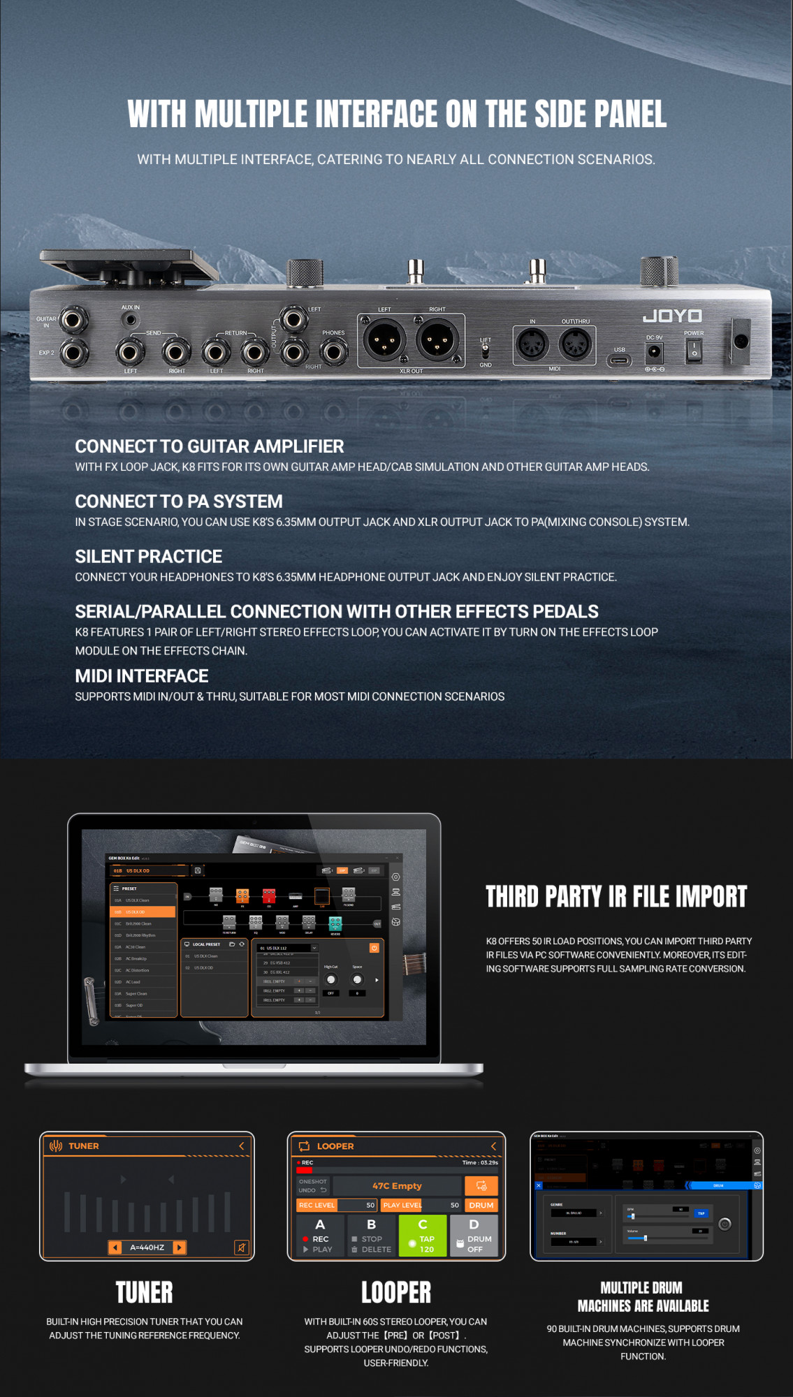 JOYO GEM BOX K8 Guitar Multi-Effects Processor Pedal with 5 Touchscreen 160 Effects 400 Presets Amp Modeling IR Loader Drum Machine USB Audio Interface All-in-One Pedalboard for StudioLive