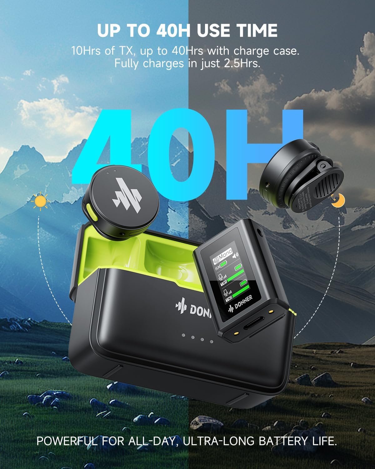 Donner VPM-20 Wireless Lavalier Microphone for DSLR USB-CLightning iPhone iPad Android Camera with Charging Box Dual-Channels Mics Plug-Play 1000ft Range 48KHz 24Bit Noise Cancellation 40h Use Max