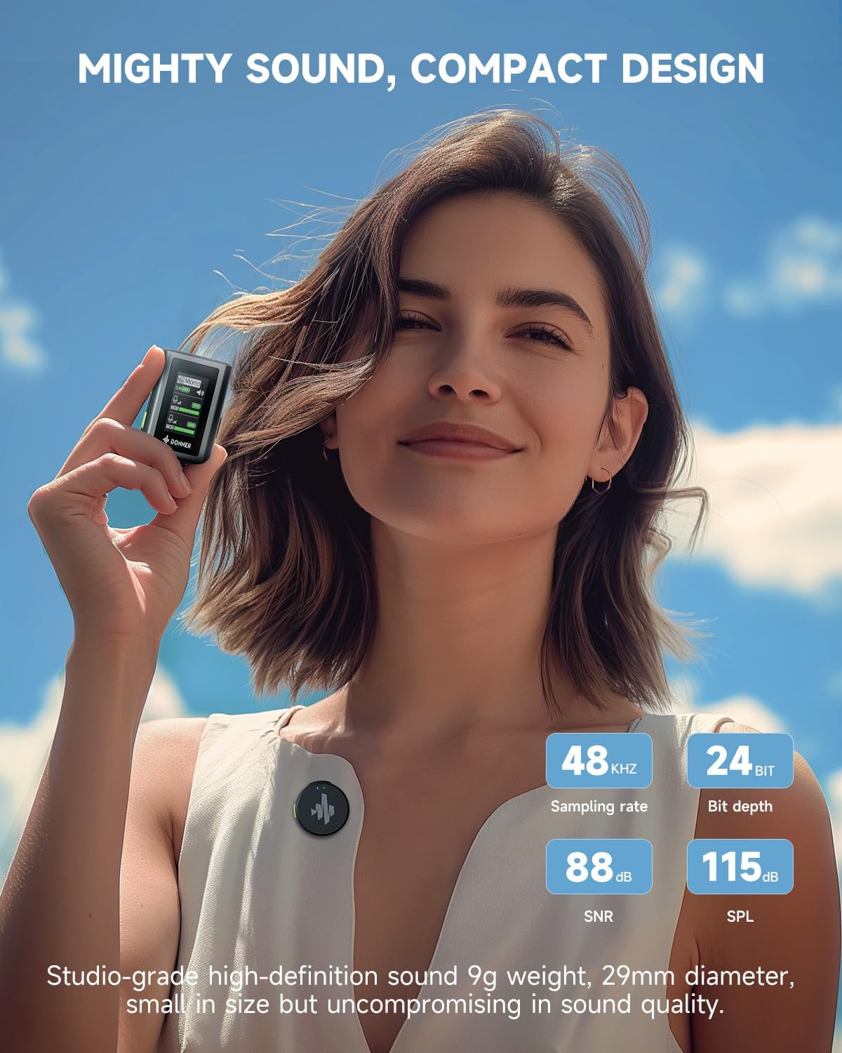 Donner VPM-20 Wireless Lavalier Microphone for DSLR USB-CLightning iPhone iPad Android Camera with Charging Box Dual-Channels Mics Plug-Play 1000ft Range 48KHz 24Bit Noise Cancellation 40h Use Max