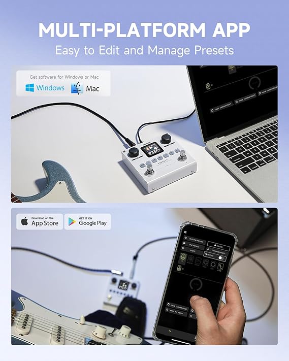 Donner Pocket-X Multi Effects Guitar Pedal GuitarBass AMP Modeler Multi Effects Processor Portable Rechargeable Guitar Pedal with 6 Effects Modules 80 Presets 20 IRs for Electric Guitar