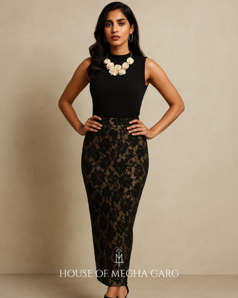 Midnight Lace Pencil Skirt