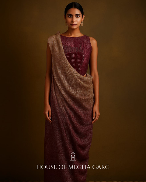 Gilded Maroon Drape Dress
