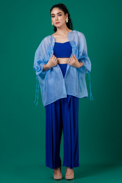 Blue Co-ord Set with Organza Jacket