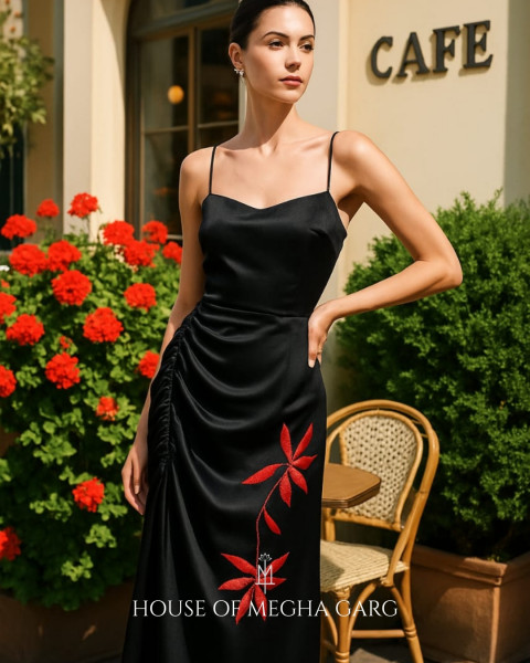 Midnight Bloom Satin Dress