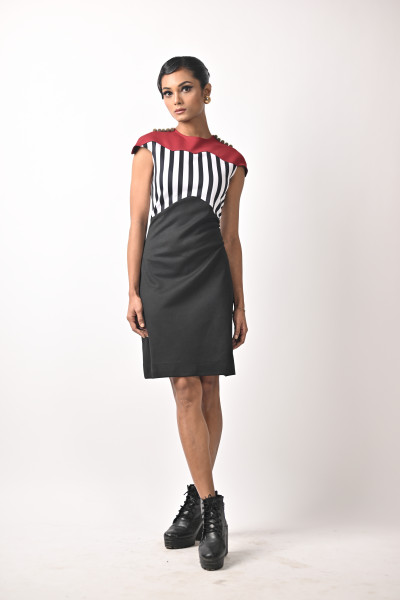 Striped Contrast Panel Shift Dress