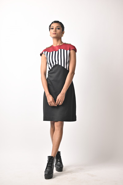 Striped Contrast Panel Shift Dress
