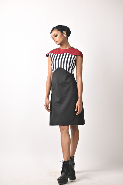 Striped Contrast Panel Shift Dress