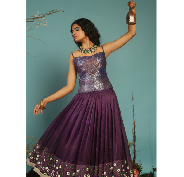 Iris Purple Bustier & Lehenga Set