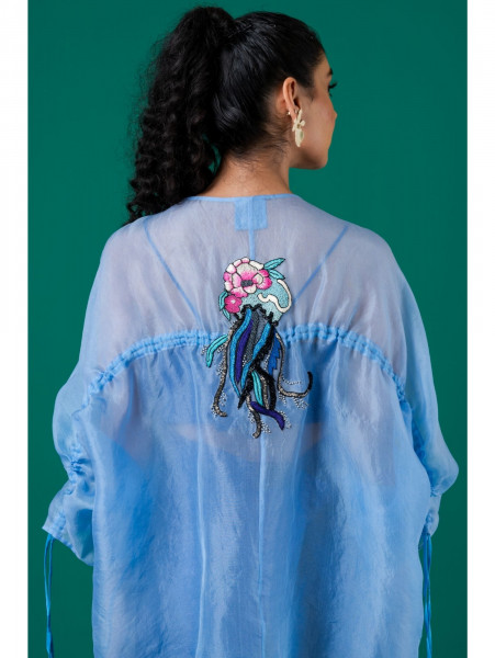 Blue Co-ord Set with Organza Jacket