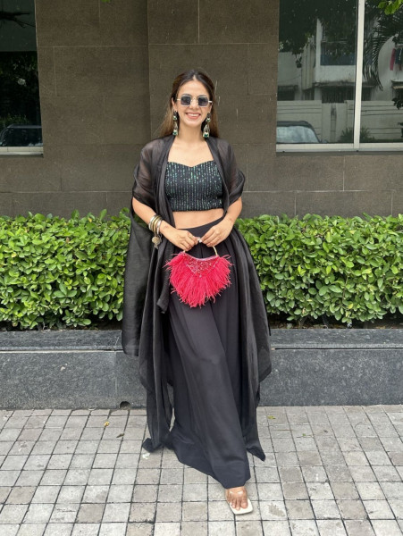 Black Organza Cape Set