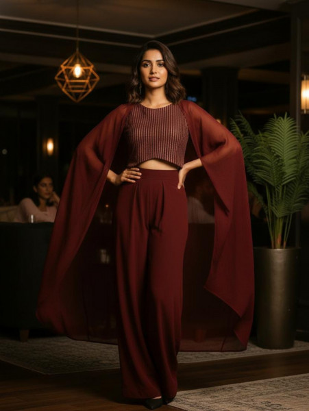 Wine Drape Cape Co-ord Set