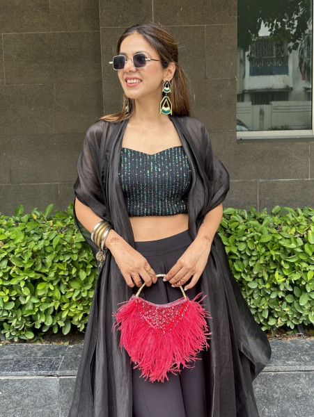 Black Organza Cape Set