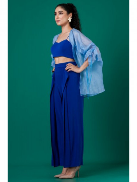 Blue Co-ord Set with Organza Jacket