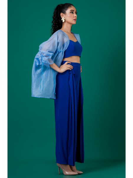 Blue Co-ord Set with Organza Jacket