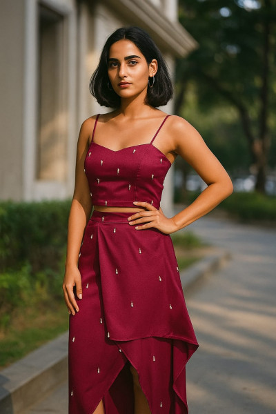 Pink Draped Pearl Top-Skirt