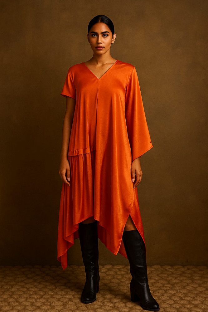 Image of Tangerine Flame Draped Dress