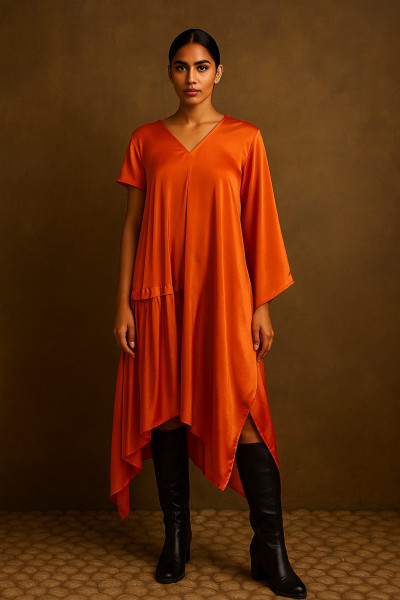 Tangerine Flame Draped Dress