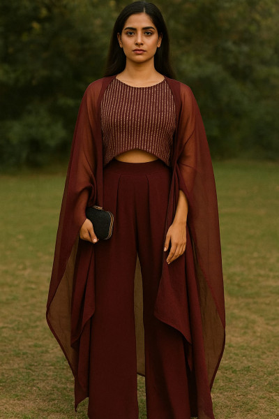 Wine Drape Cape Co-ord Set