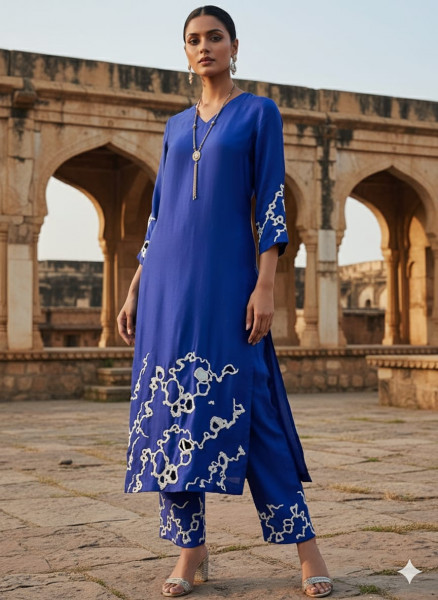 Royal Blue Embroidered Co-ord Set