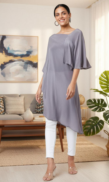 Grey Crepe Draped Top