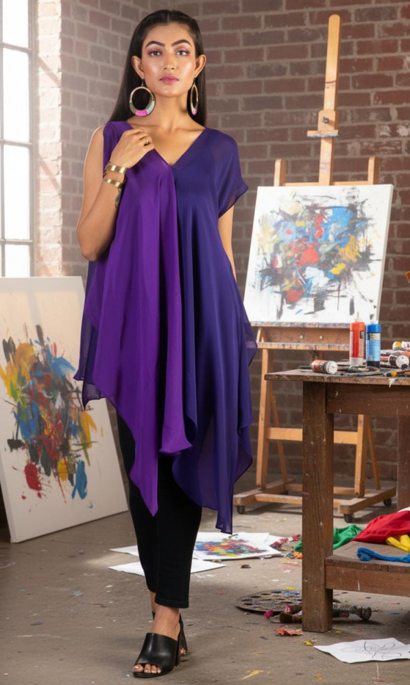 Image of Dual-Tone Purple Asymmetrical Flow Top