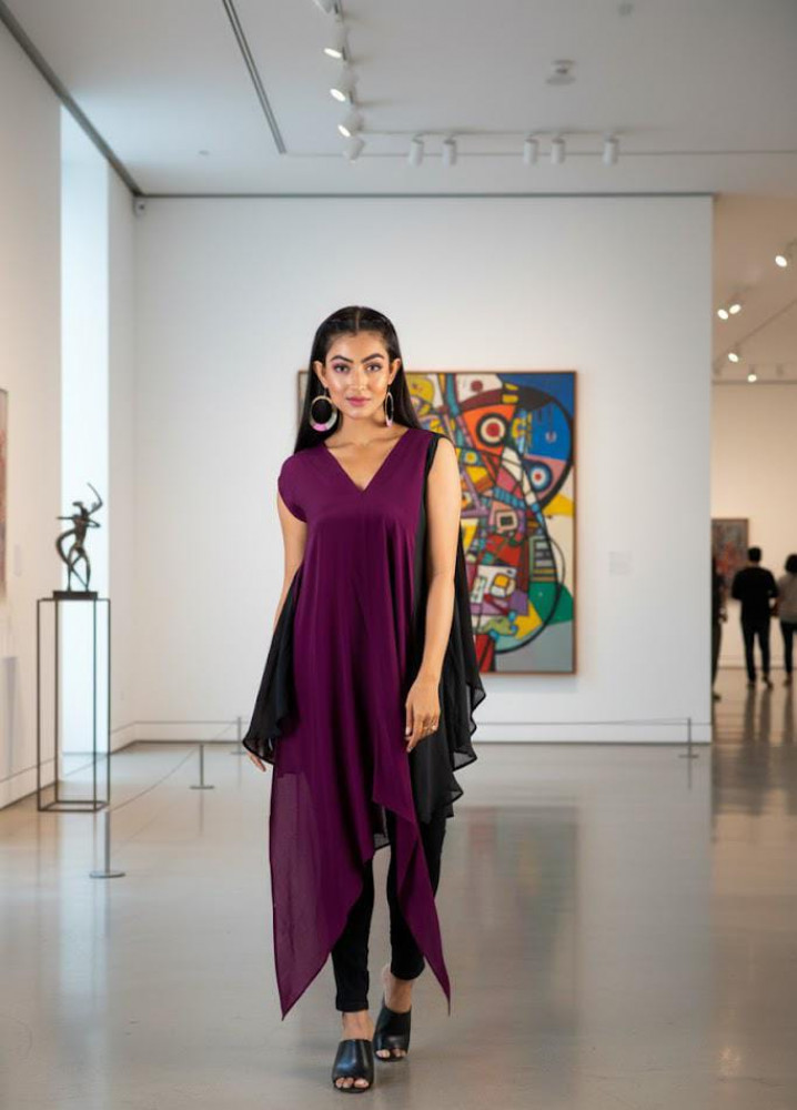 Image of Wine &amp; Black Asymmetrical Flow Top