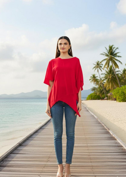 Red Crepe Draped Top