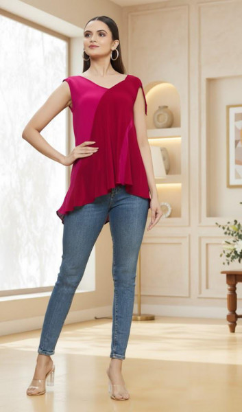 Pink Crepe Draped Top