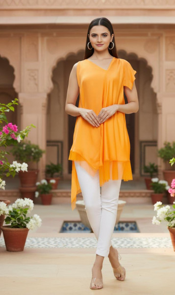 Orange Pleated Asymmetrical Top