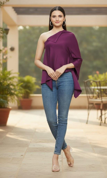 Purple Scuba One Shoulder Draped Top