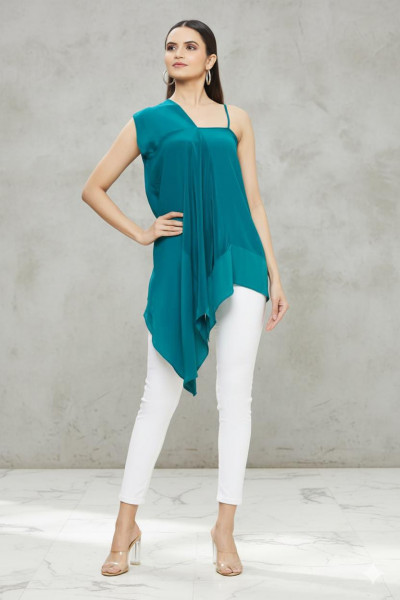 Teal Draped Asymmetrical Tunic