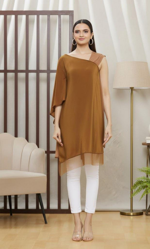 Image of Cocoa Brown Asymmetrical One-Shoulder Top